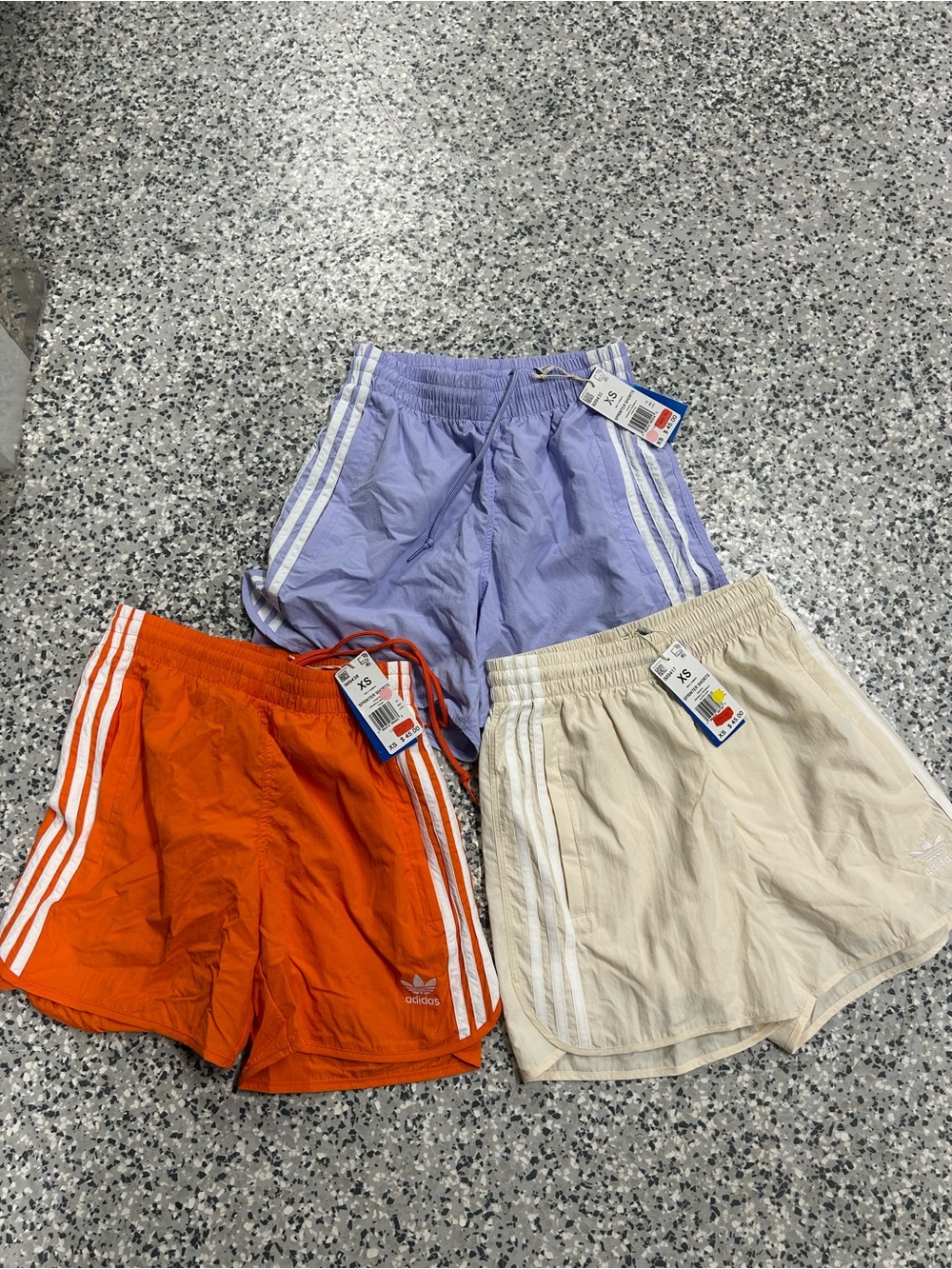 adidas Three-Pack Retro Sport Shorts - Orange, Lavender, Cream Mens XS NWT